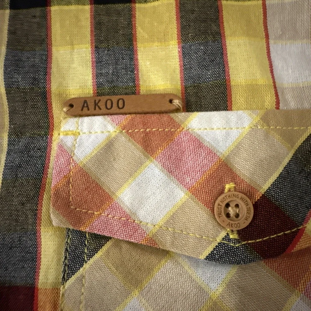AKOO & Co Trust 80 Short Sleeve Shirt Men's L Button Front Plaid Red & Yellow - Picture 4 of 11